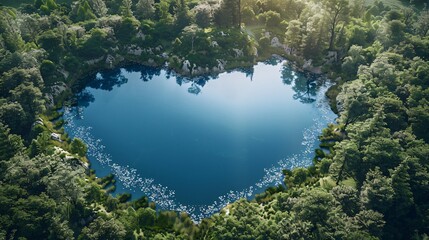 Earth day concept. Heart shape lake - obrazy, fototapety, plakaty