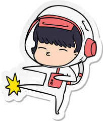 sticker of a cartoon curious astronaut