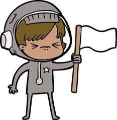 angry cartoon space girl waving flag