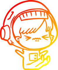 warm gradient line drawing of a cartoon astronaut woman