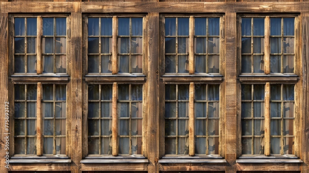 Poster a large wooden building with numerous windows. ideal for architectural or real estate concepts