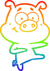 rainbow gradient line drawing of a cartoon pig pointing