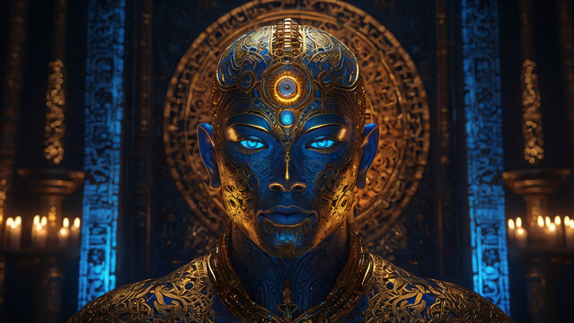 Male AI Robot and golden. AI generativ. 