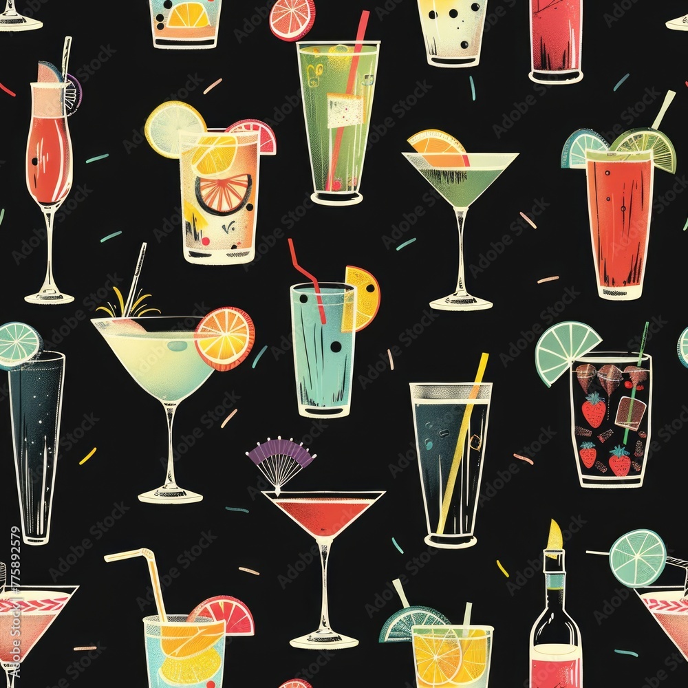 Poster Assorted drinks on a dark background, perfect for menu design