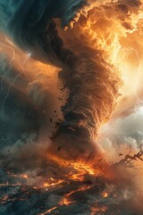 A powerful tornado descending from the sky, ideal for illustrating natural disasters or extreme weather conditions