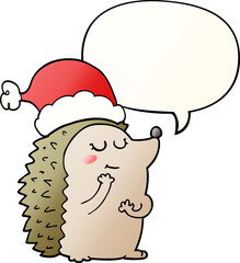 cartoon hedgehog wearing christmas hat with speech bubble in smooth gradient style