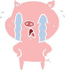crying pig flat color style cartoon