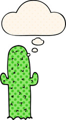 cartoon cactus with thought bubble in comic book style