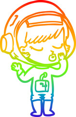 rainbow gradient line drawing of a cartoon pretty astronaut girl