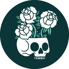 iconic tattoo style image of a skull and roses
