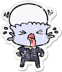 distressed sticker of a weird cartoon alien