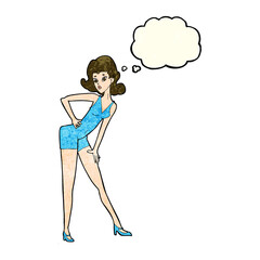 cartoon model woman posing with thought bubble