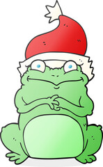 freehand drawn cartoon frog wearing christmas hat