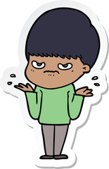 sticker of a annoyed cartoon boy