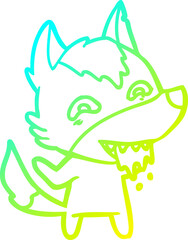 cold gradient line drawing of a cartoon hungry wolf
