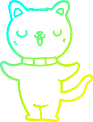 cold gradient line drawing of a cartoon cat