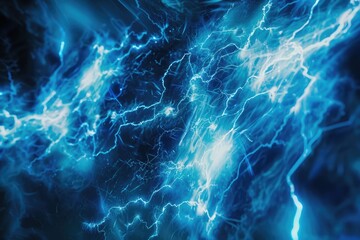 A dramatic close-up of lightning in a dark stormy sky. Suitable for weather-related designs - obrazy, fototapety, plakaty