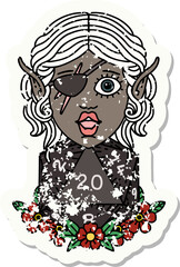 Retro Tattoo Style elf rogue character with natural twenty dice roll