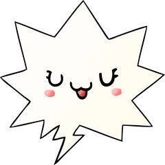 cute happy cartoon face with speech bubble in smooth gradient style