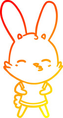 warm gradient line drawing of a curious bunny cartoon