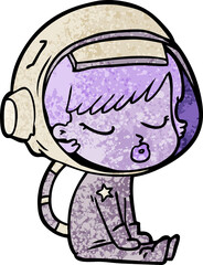 cartoon pretty astronaut girl sitting waiting