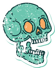iconic distressed sticker tattoo style image of a skull