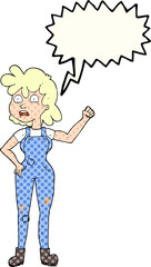 freehand drawn comic book speech bubble cartoon woman shaking fist