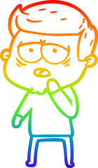 rainbow gradient line drawing of a cartoon tired man