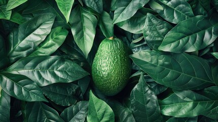 Fresh avocado fruit among lush green foliage, perfect for healthy lifestyle concepts - obrazy, fototapety, plakaty