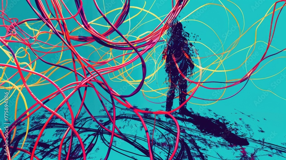 Poster A person standing in front of a bunch of wires. Suitable for technology concepts