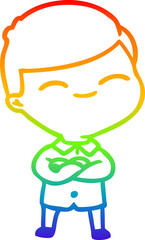 rainbow gradient line drawing of a cartoon smiling boy