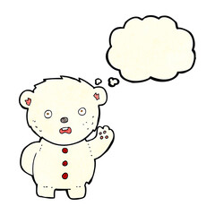 cartoon unhappy polar teddy bear with thought bubble