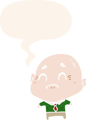cartoon old man with speech bubble in retro style