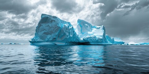 A serene image of an iceberg floating in the ocean. Perfect for environmental themes