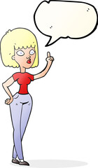 freehand drawn speech bubble cartoon woman with idea