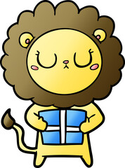 cartoon lion with christmas present