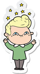 sticker of a cartoon excited man