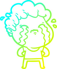 cold gradient line drawing of a cartoon man crying