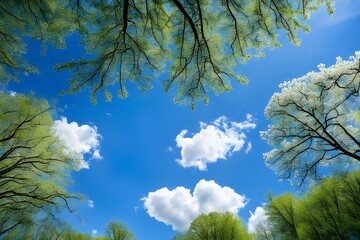 Spring, forest, beautiful blue sky