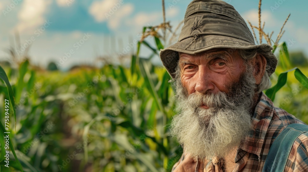 Poster a man with a long beard wearing a hat, suitable for various projects