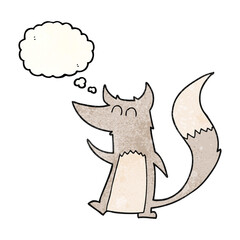 freehand drawn thought bubble textured cartoon little wolf