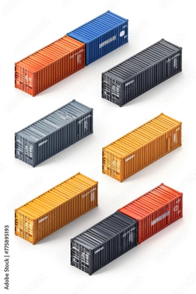 Poster Set of four different colored shipping containers. Ideal for transportation and logistics concepts