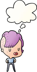 cartoon girl with thought bubble in smooth gradient style