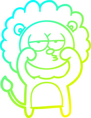 cold gradient line drawing of a cartoon bored lion