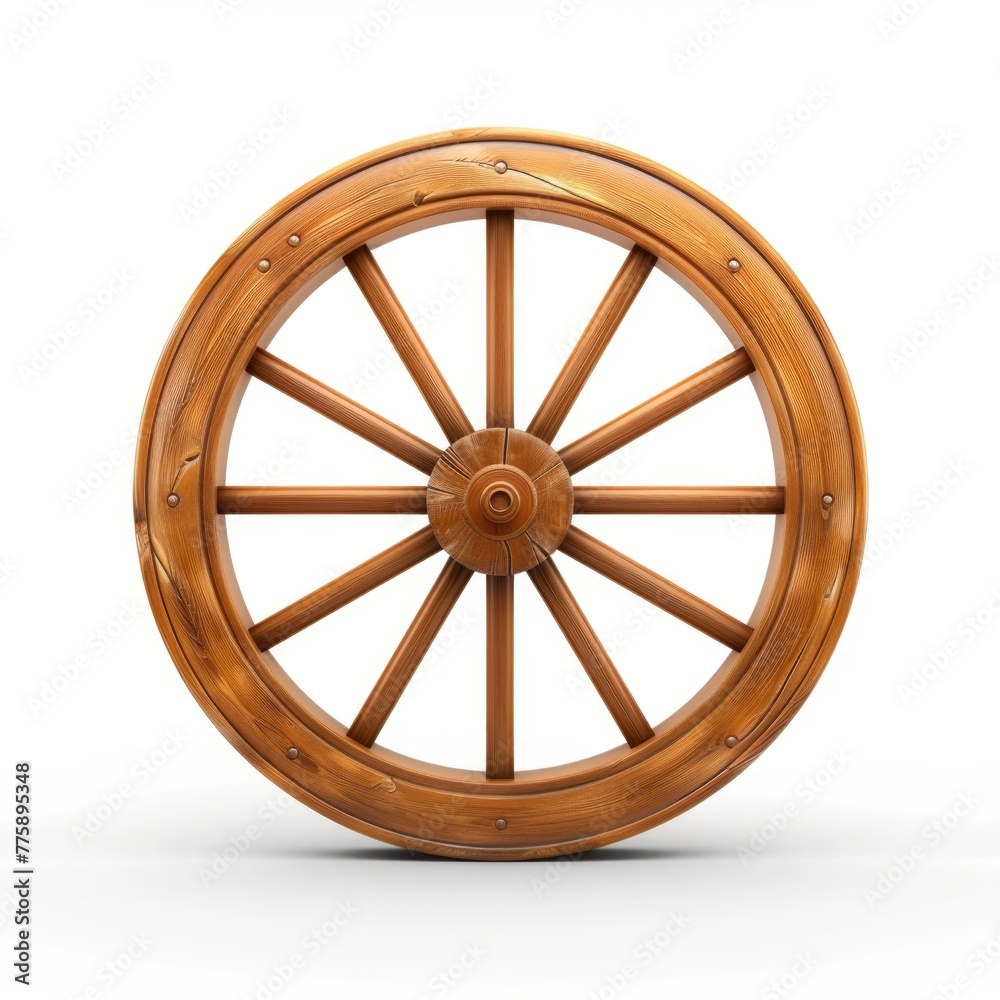 Poster a wooden wheel isolated on a white background. suitable for various design projects