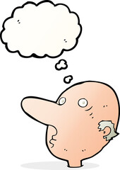 cartoon balding man with thought bubble