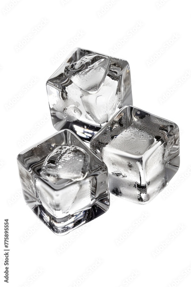 Poster Three ice cubes arranged in a stack, suitable for various cold drink concepts