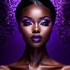 Exquisite Black Women on Purple Background(Generative AI) - obrazy, fototapety, plakaty