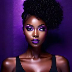 Exquisite Black Women on Purple Background(Generative AI) - obrazy, fototapety, plakaty