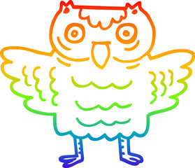 rainbow gradient line drawing of a cartoon funny owl